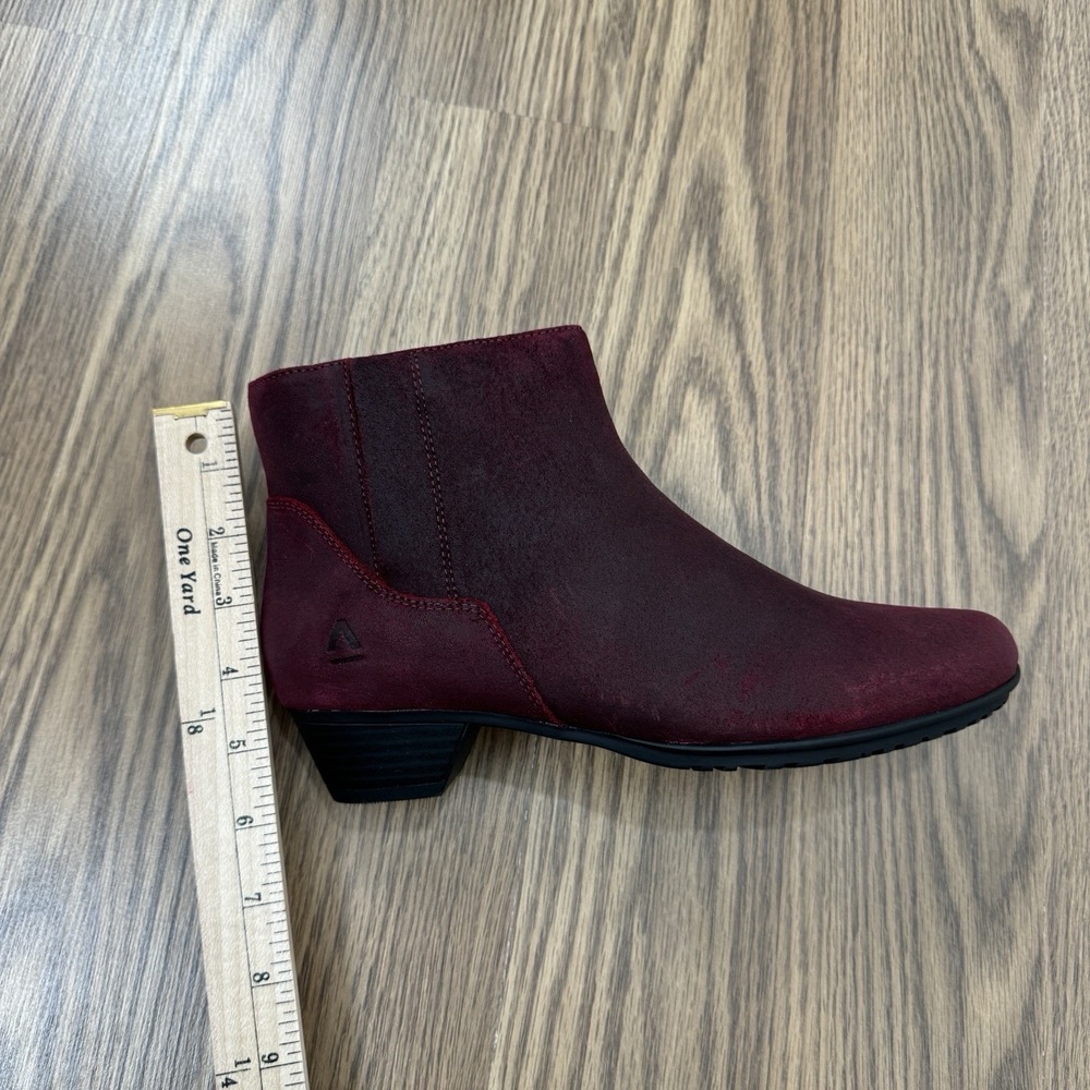 Abeo Ankle Boots Womens 8.5 Burgundy Leather Comfort Bootie Round Toe Holiday - Picture 16 of 16
